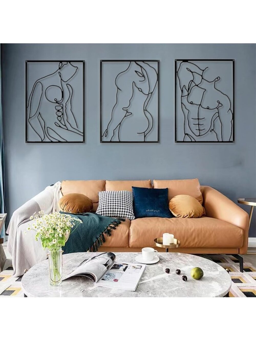 3 Pcs Black Metal Wall Art Decor - Modern Minimalist Male Body Shape for Home